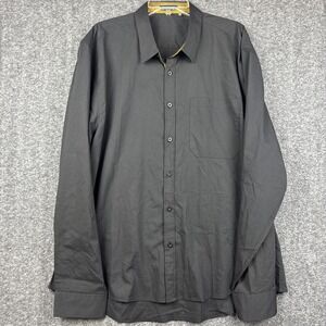 Hisdern Shirt 2XL Men Black Gold Contrast Geometric Trim Long Sleeve Dress Shirt